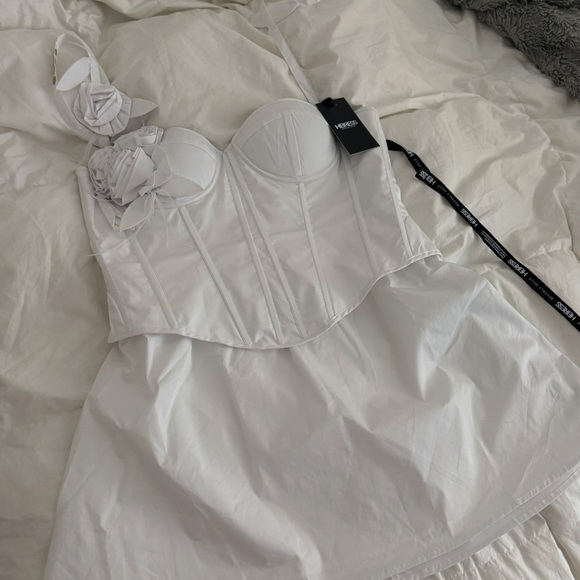 White Corset Dress with Floral Detail - Picture 1 of 2